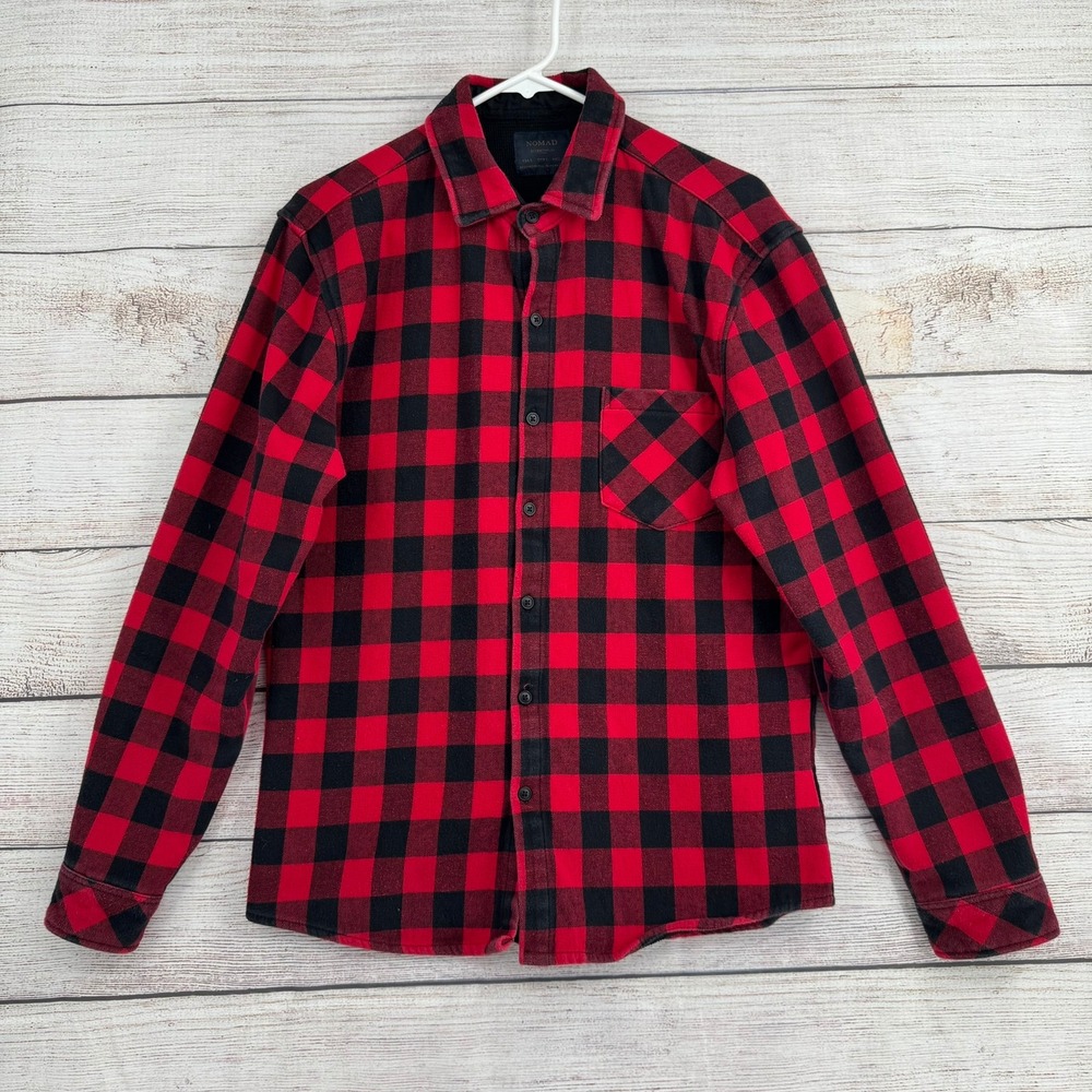 Nomad Lined Flannel Shirt Mens Large Red Black Buffalo Plaid B-MAYOR906-MN
